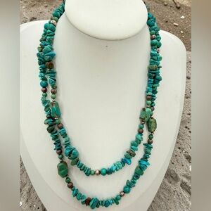 Carolyn Pollack Relios Natural Turquoise Nugget SterlingSilver Long Necklace 37”